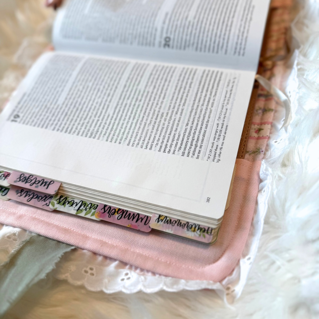 Pink Floral Quilted Bible Cover with Lace Trim and Satin Bow – Feminine Bible Case, Gift for Her