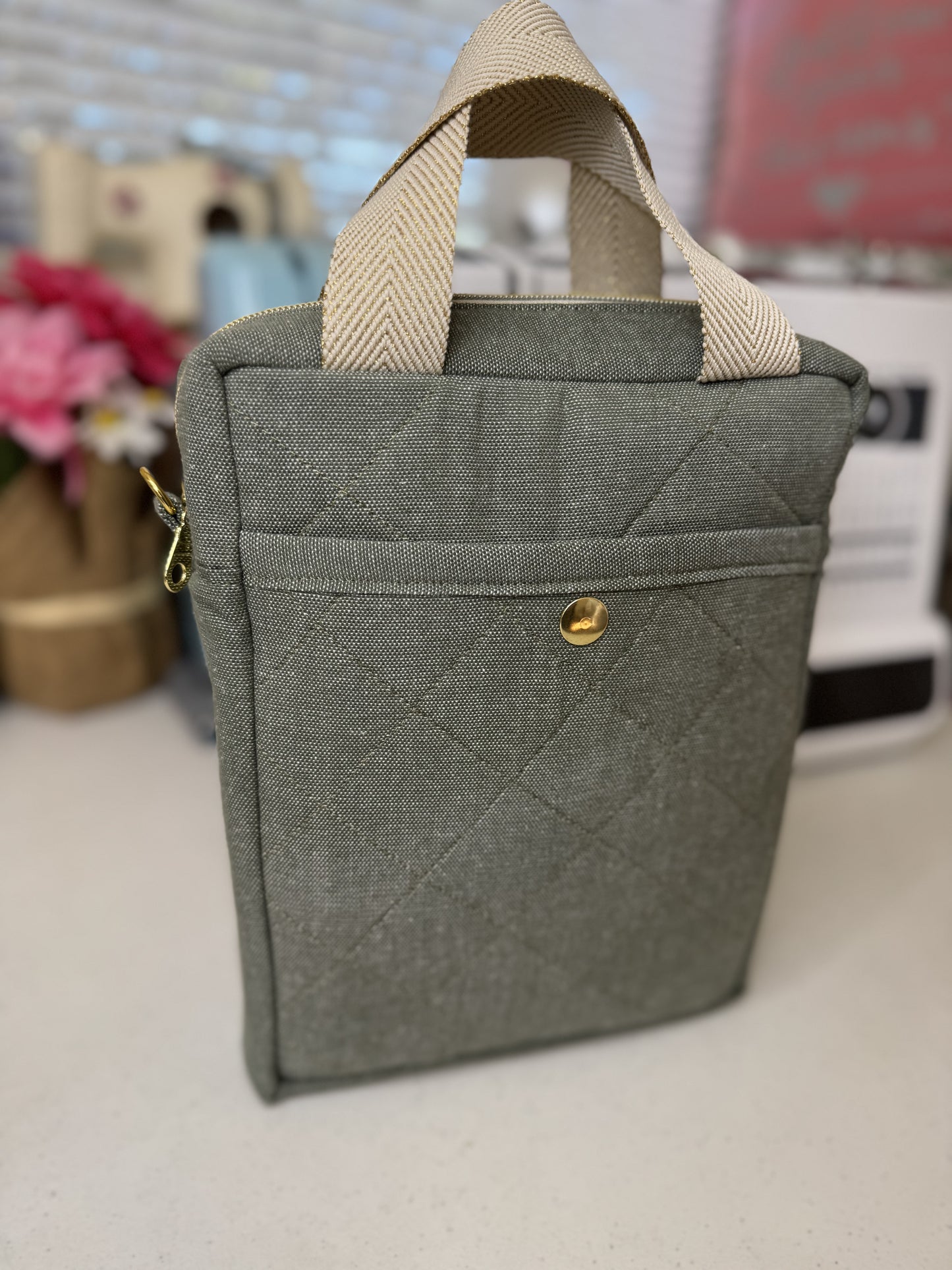 Quilted Bible Bag Olive Green Canvas