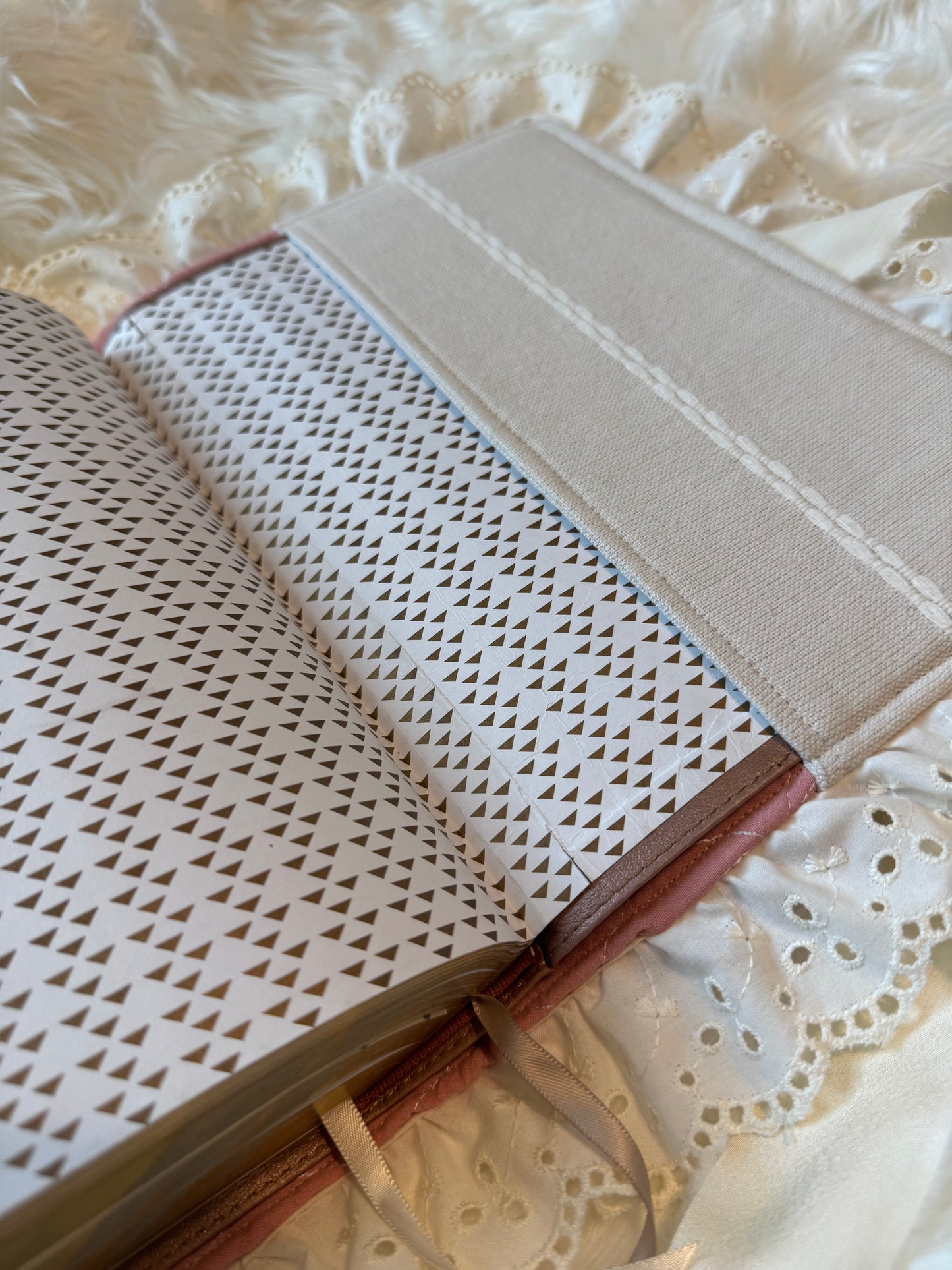 Pink Heart Quilted Bible Cover with Cream Lace & Satin Bow