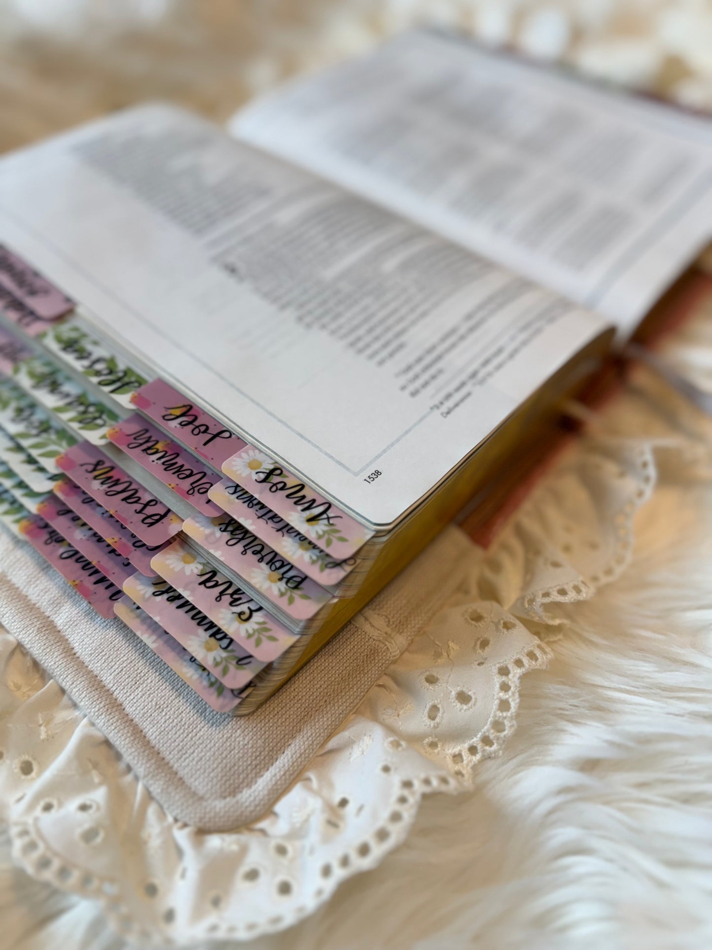 Pink Heart Quilted Bible Cover with Cream Lace & Satin Bow