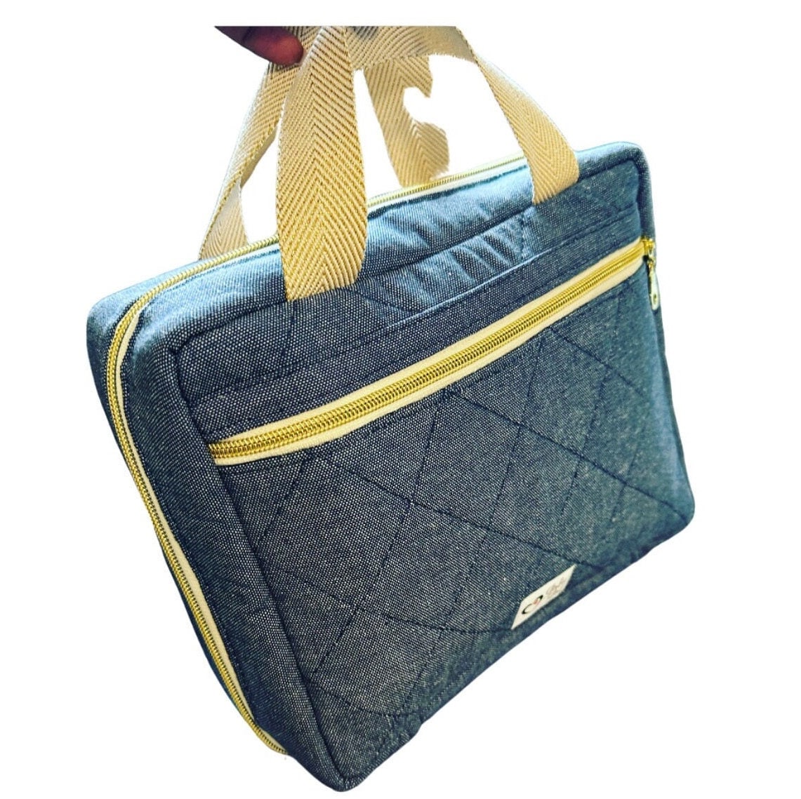 Quilted Bible Bag Woven Denim Blue (Horizontal)