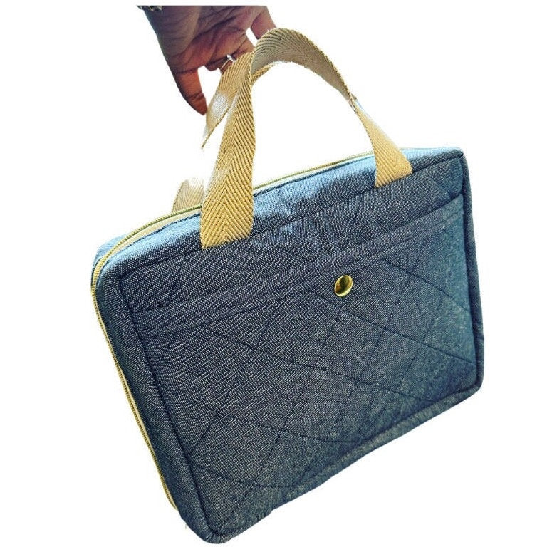 Quilted Bible Bag Woven Denim Blue (Horizontal)