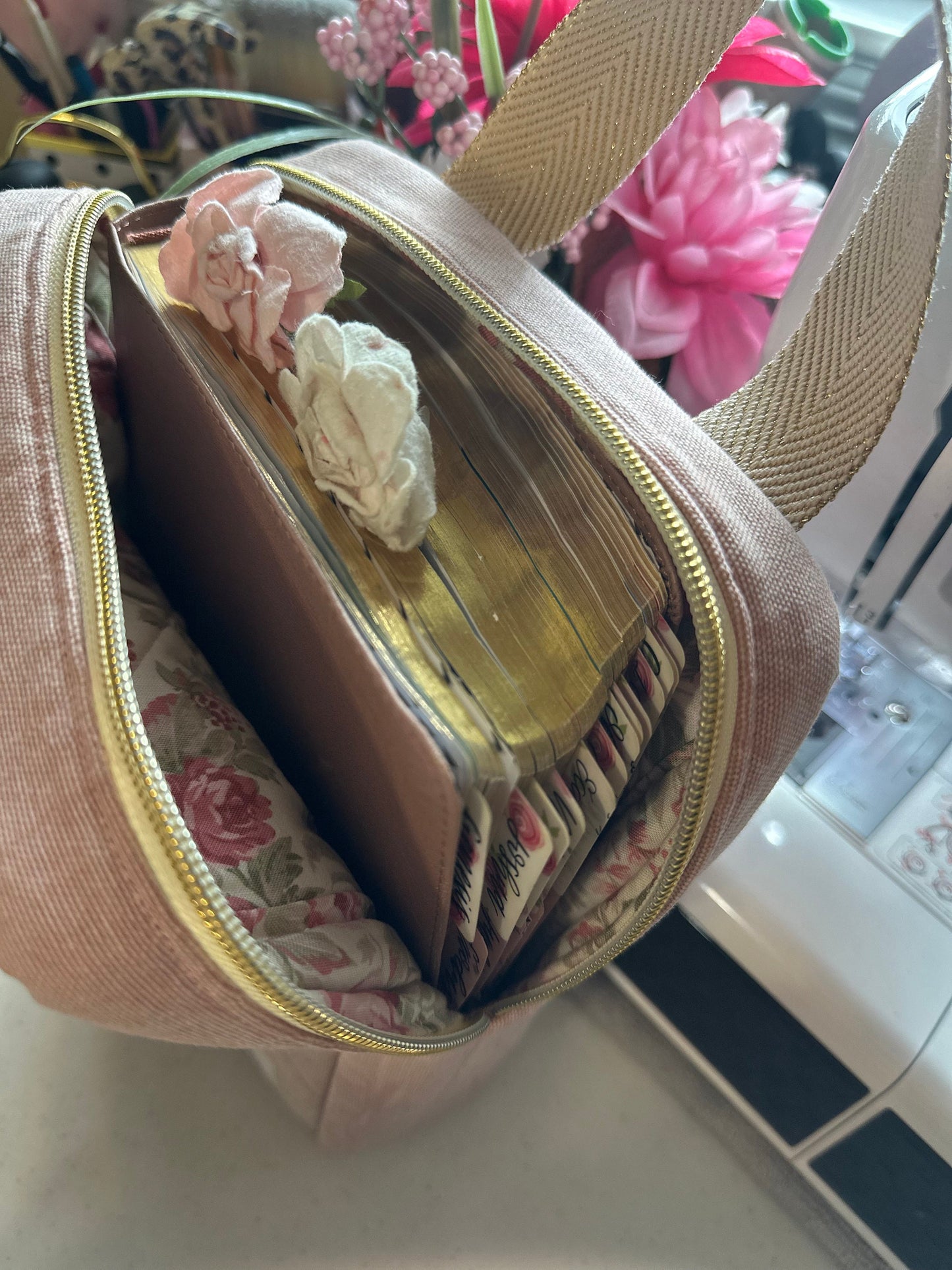 Quilted Bible Bag Washed Blush Pink