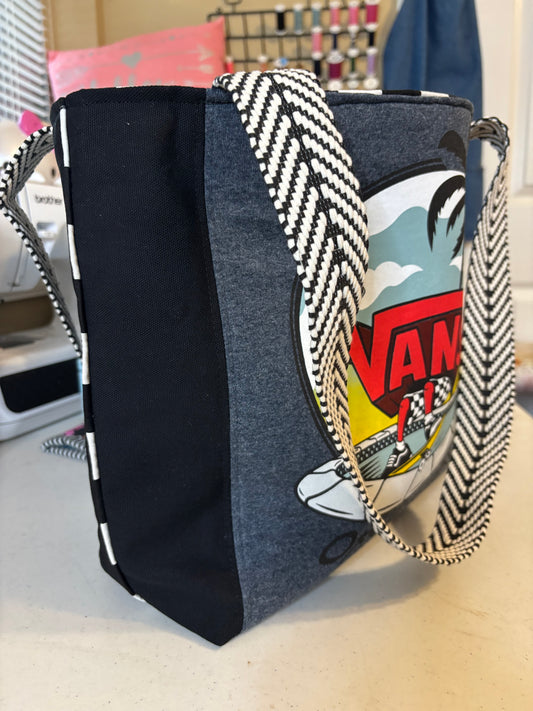 Upcycled Vans T-shirt Tote Bag – Bold, Checkered Style