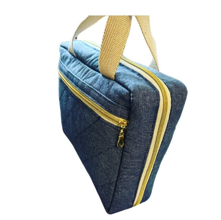Quilted Bible Bag Woven Denim Blue (Horizontal)