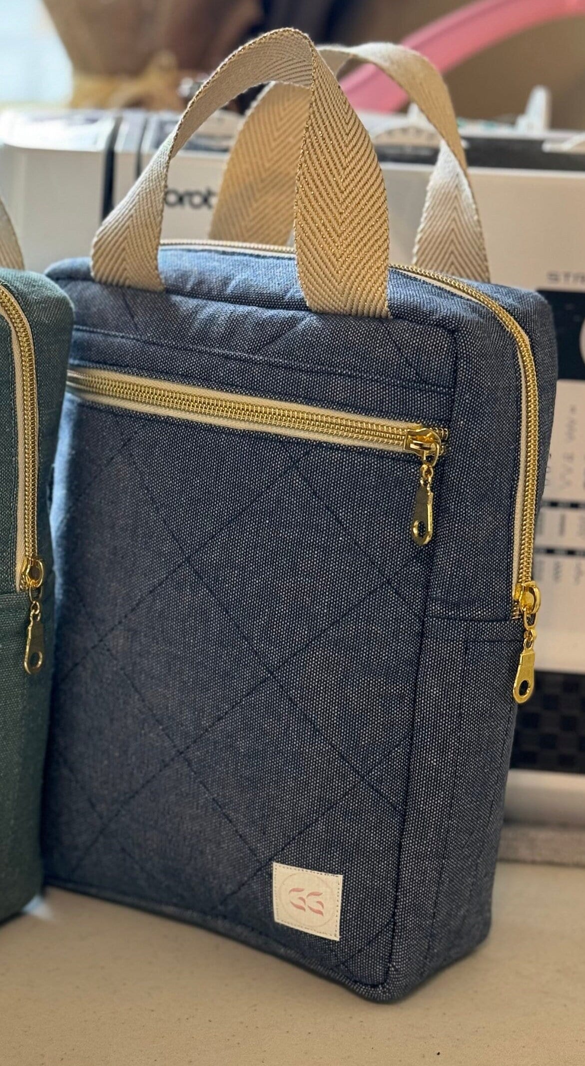 Quilted Bible Bag Woven Blue Denim